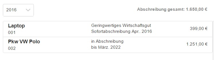 Liste der Anlagen in lexoffice