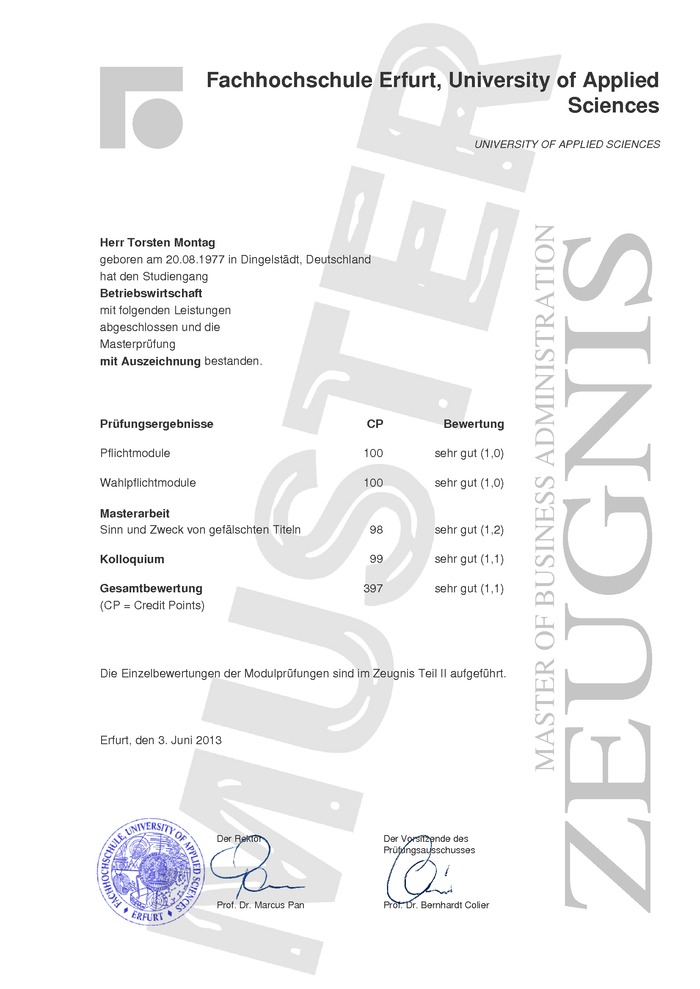 Urkunden kaufen: gefälschtes Masterzeugnis